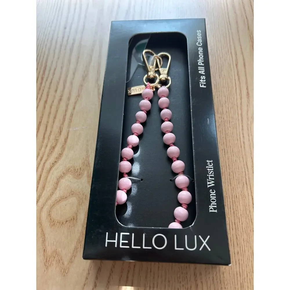 New Hello Lux Wood Bead Cell Phone Wristlet Strap Universal Light Pink